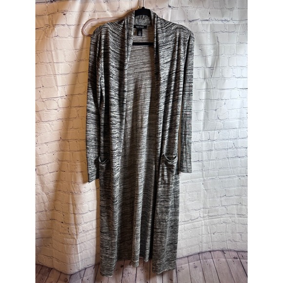 White House Black Market‎ Duster Cardigan Open Front Knit Pockets Gray S - Picture 1 of 4